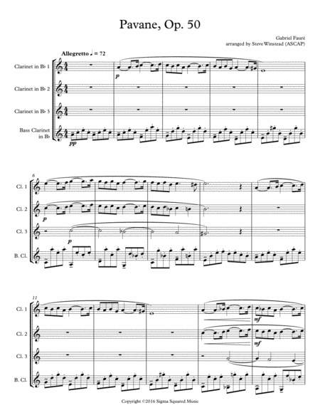 Pavane, Op. 50 for Clarinet Quartet or Choir image number null