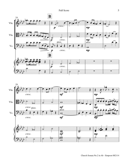Church Sonata No.2 in Ab for String Trio & Organ by Daniel Leo Simpson Cello - Digital Sheet Music