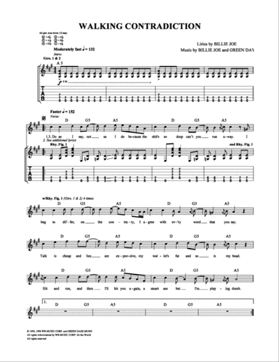 Walking Contradiction Electric Guitar scores gallery preview page 1