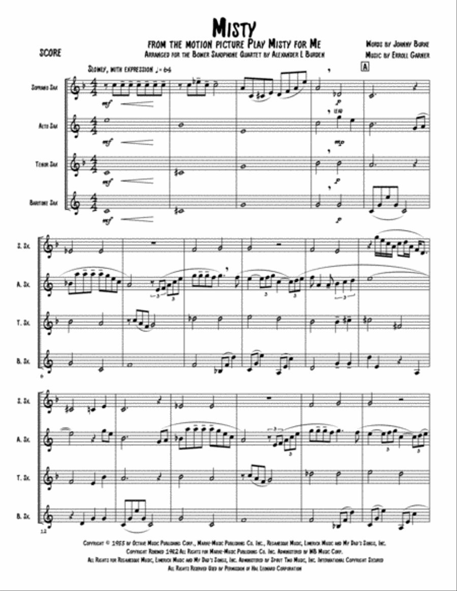 Misty Woodwind Quartet scores gallery preview page 2