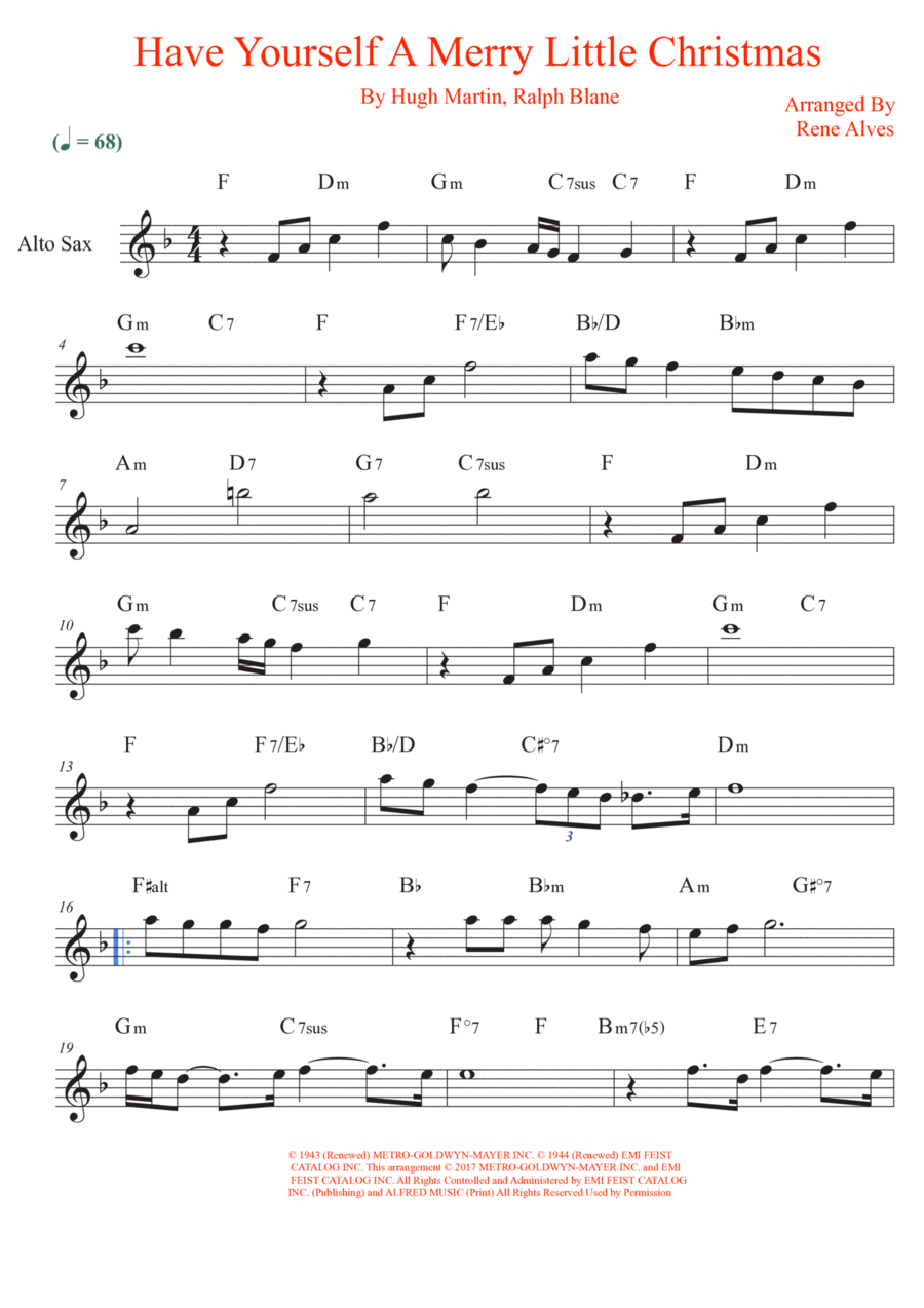 Have Yourself A Merry Little Christmas Alto Saxophone scores gallery preview page 1