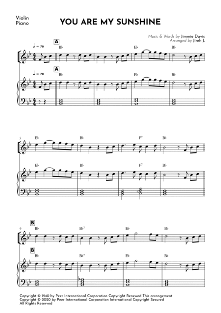 You Are My Sunshine Violin Solo scores gallery preview page 2