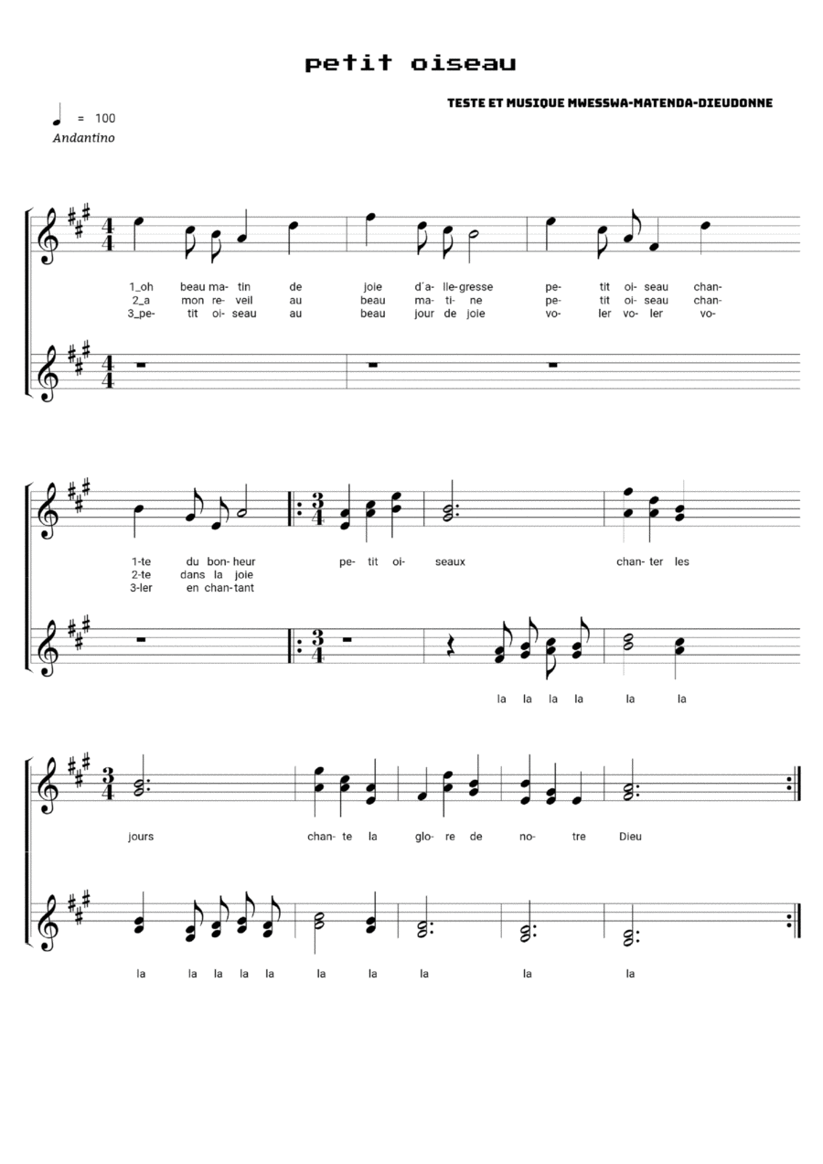 Petit oiseau Petit oiseau 4-Part scores gallery preview page 1