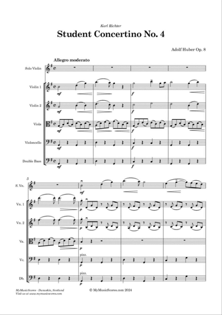 Huber Student Concertino No 4 Op. 8 for Violin and String Orchestra String Orchestra scores gallery preview page 2