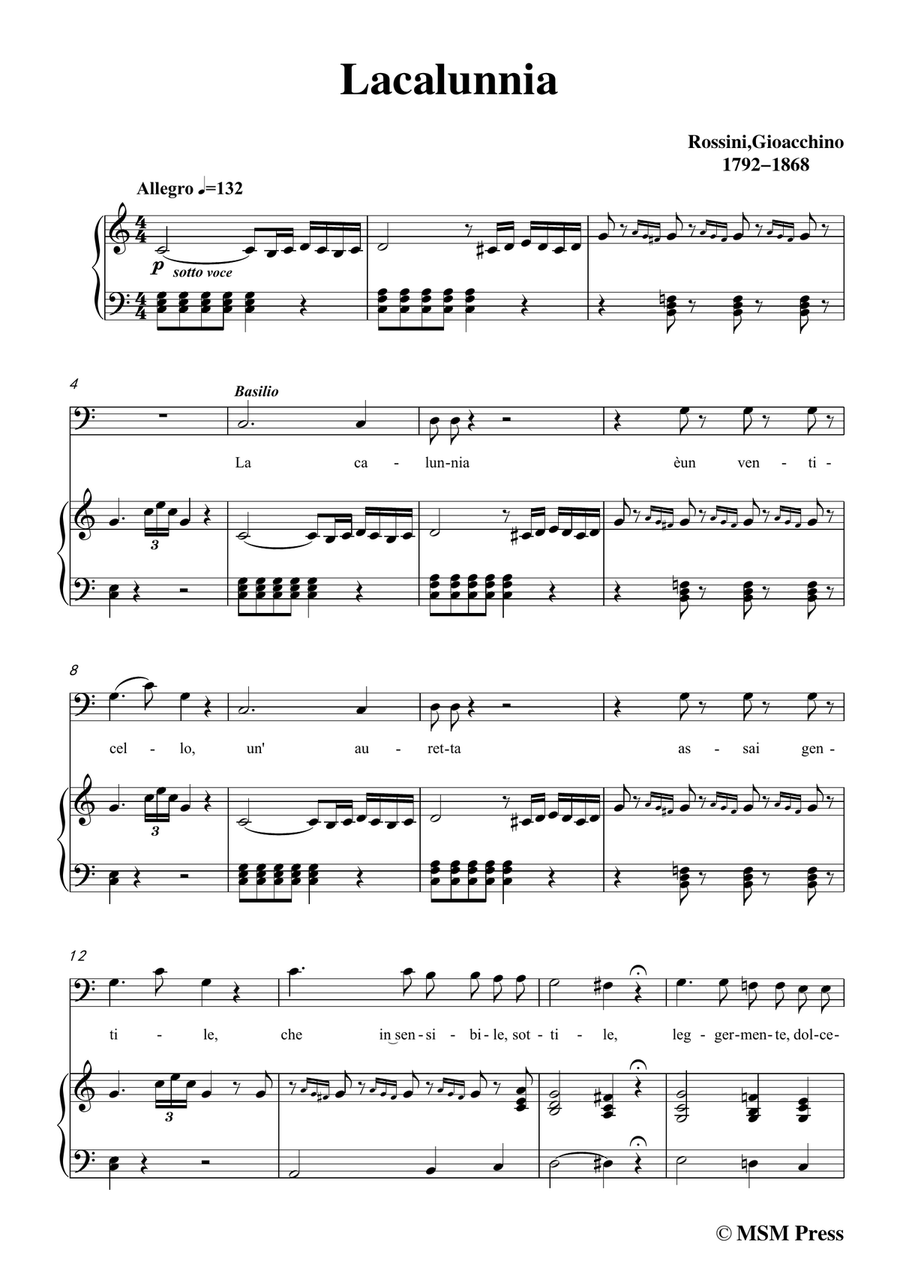 Rossini-La calunnia in C Major,for Voice and Piano Piano, Vocal scores gallery preview page 3