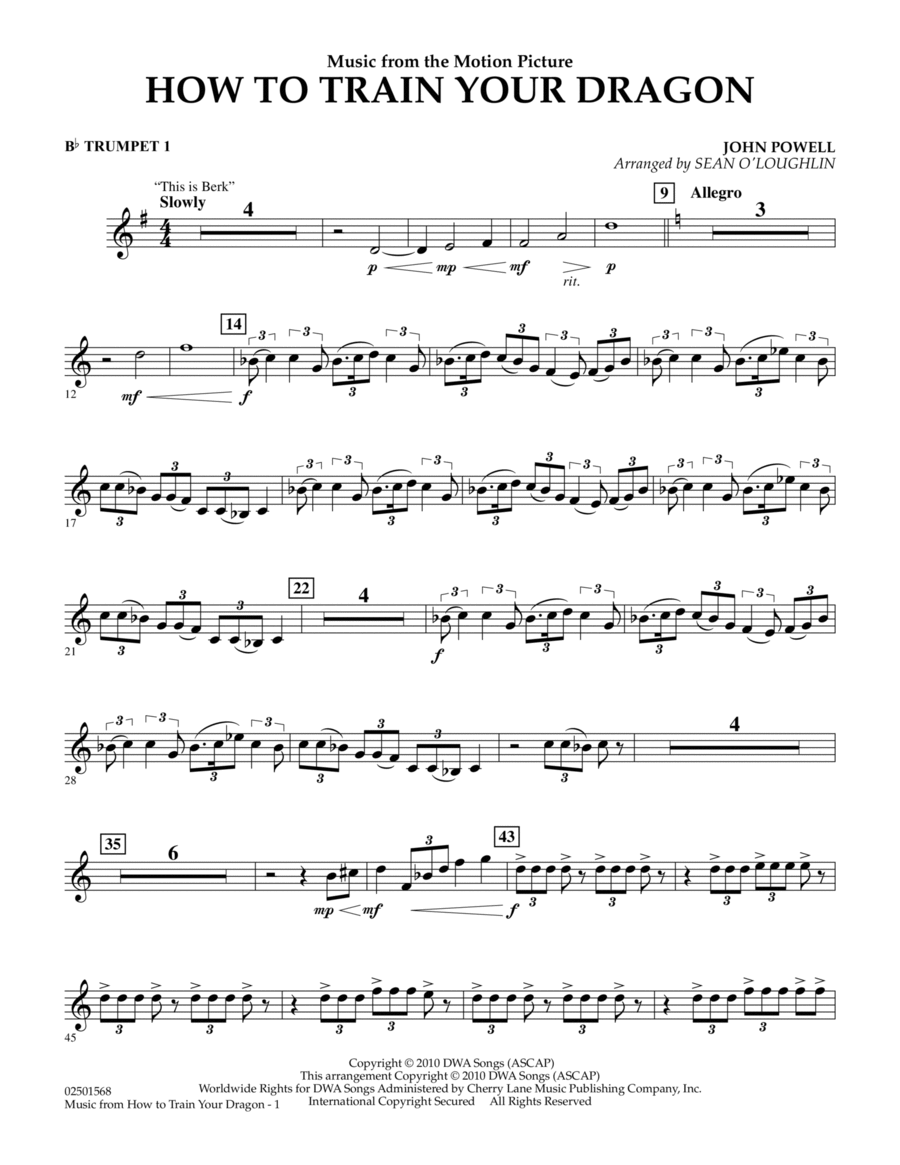 Music from How To Train Your Dragon - Bb Trumpet 1 Concert Band scores gallery preview page 1