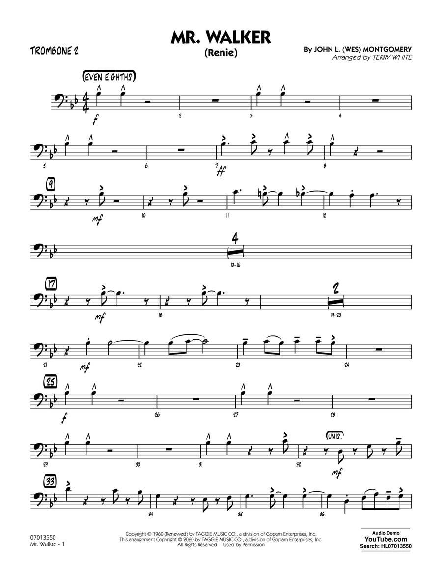 Mr. Walker (arr. Terry White) - Trombone 2 Jazz Ensemble scores gallery preview page 1