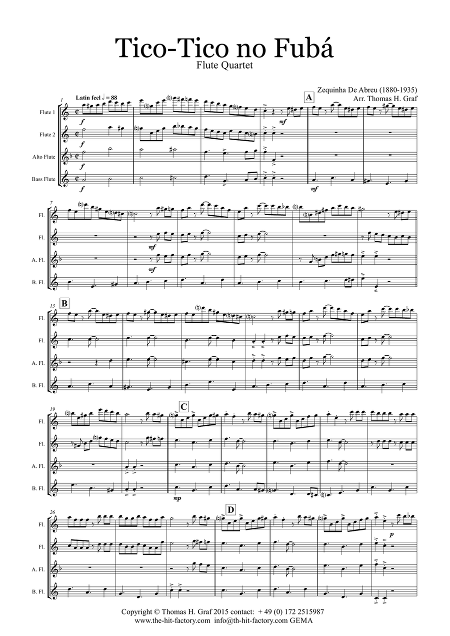 Tico-Tico no Fubá - Choro - Flute Quartet Flute Quartet scores gallery preview page 1