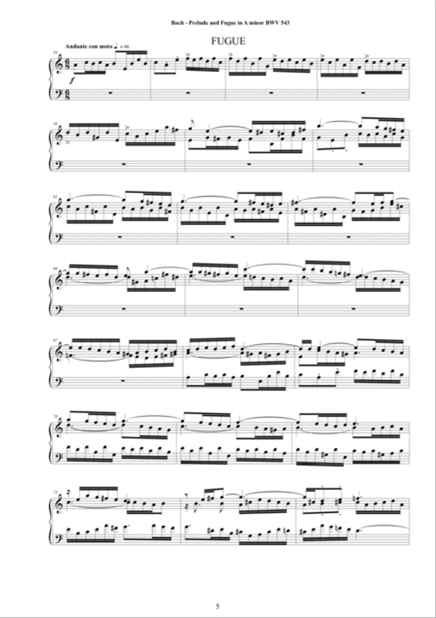 Bach - Prelude and Fugue in A minor BWV 543 for Harpsichord or Piano Harpsichord scores gallery preview page 5