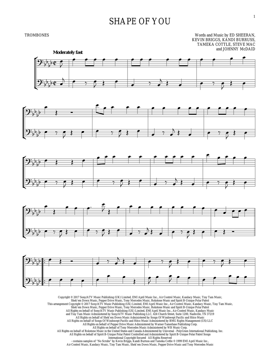 Shape Of You Trombone Duet scores gallery preview page 1