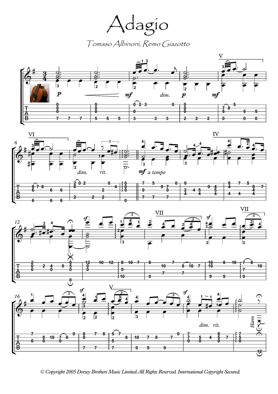 Adagio by Remo Giazotto Classical Guitar Digital Sheet Music Sheet Music Plus