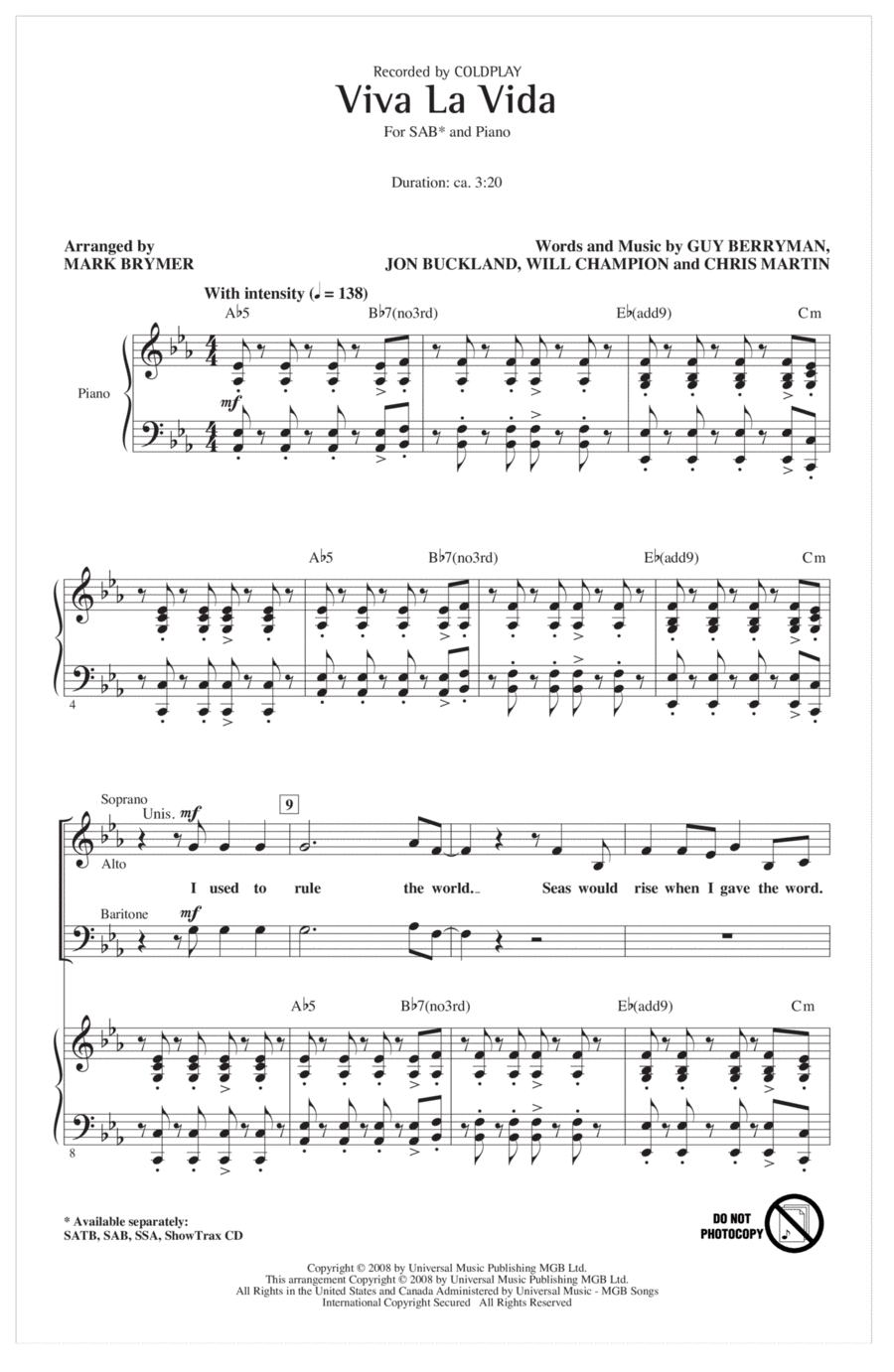 Viva La Vida (arr. Mark Brymer) 3-Part scores gallery preview page 1