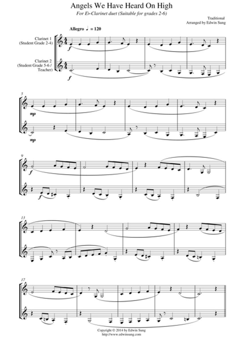 Angels We Have Heard On High (for Eb-Clarinet duet, suitable for grades 2-6) image number null