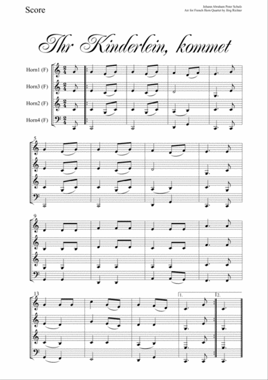 Oh, come, little children (Ihr Kinderlein, kommet) for French Horn Quartet Brass Quartet scores gallery preview page 2