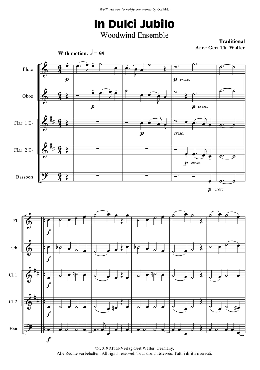 In Dulci Jubilo Woodwind Ensemble scores gallery preview page 1