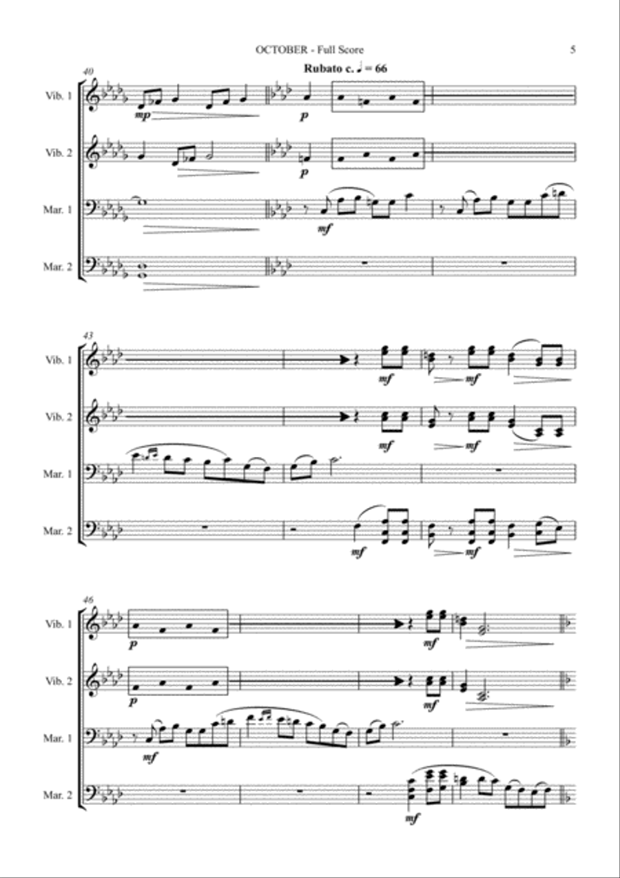 October (Alleluia) for Mallet Quartet (arr. Joby Burgess) - Full Score Percussion Ensemble scores gallery preview page 5