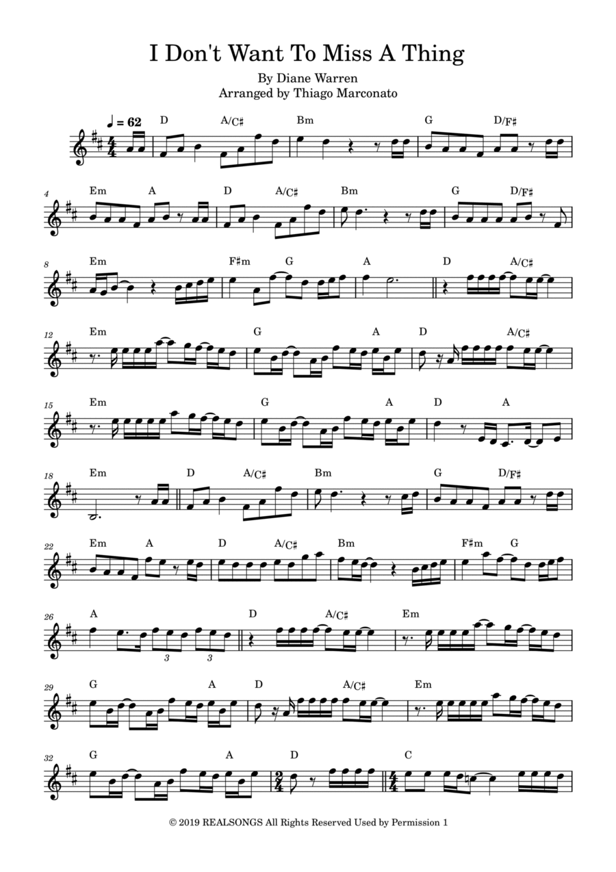 I Don't Want To Miss A Thing Piano scores gallery preview page 1