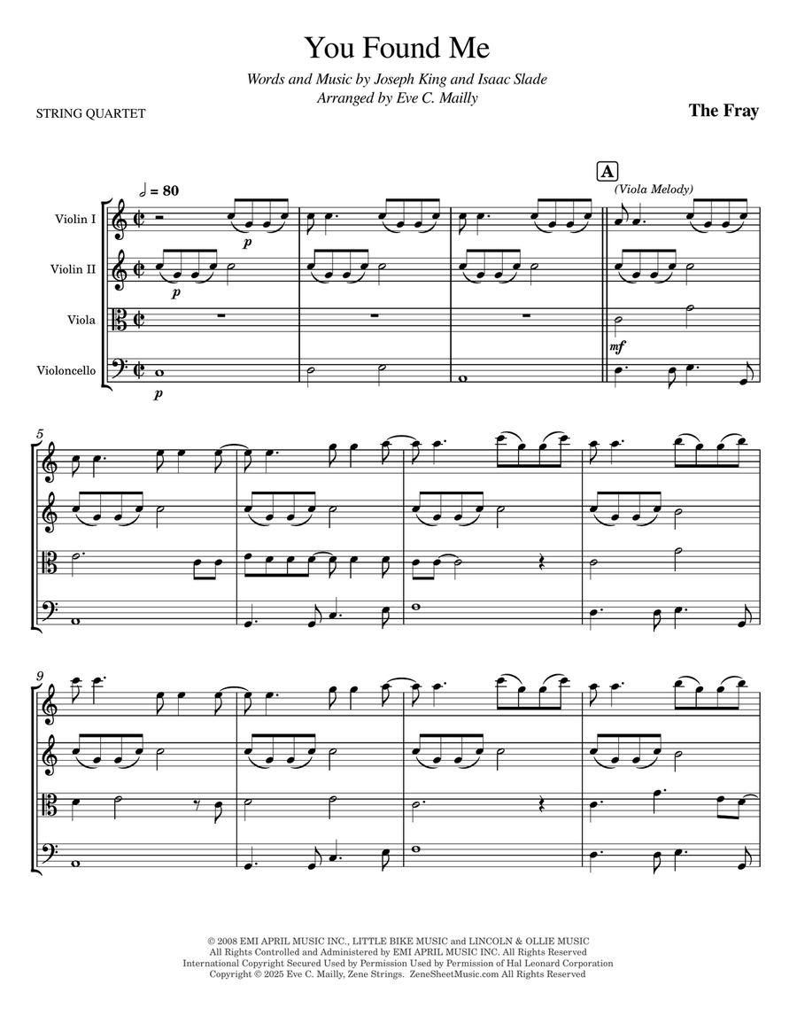 You Found Me String Quartet scores gallery preview page 1