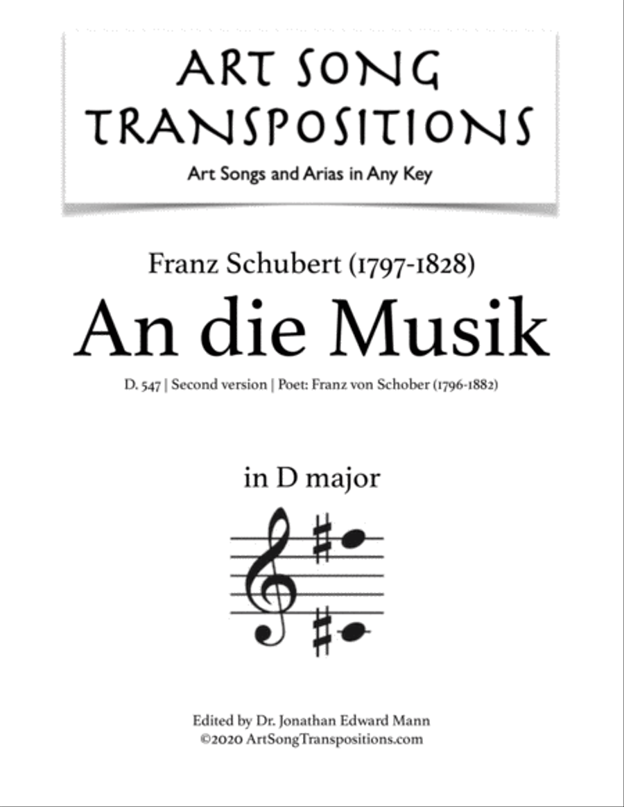 SCHUBERT: An die Musik, D. 547 (transposed to D major)