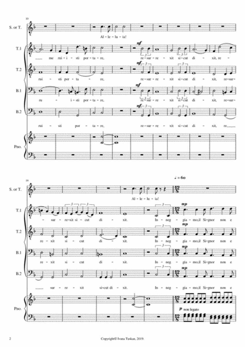 Regina Coeli, F major. TTBB, Tenor or soprano solo, piano, full version image number null