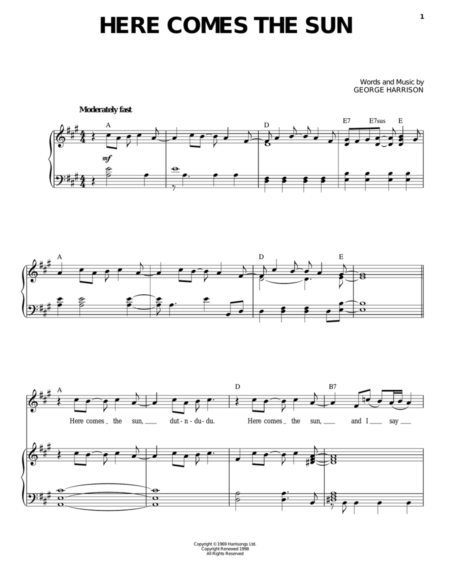 Here Comes The Sun Piano, Vocal scores gallery preview page 1