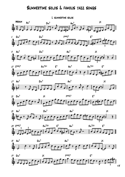 Summertime Solos & Famous Jazz Songs - Treble Clef Concert Pitch with Piano Accompaniment