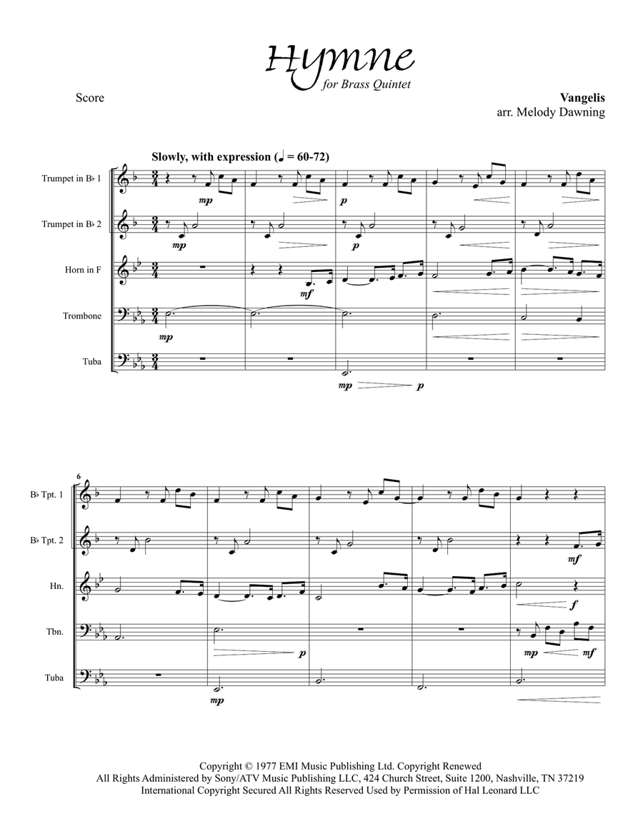 Hymne Hymne Brass Ensemble scores gallery preview page 1