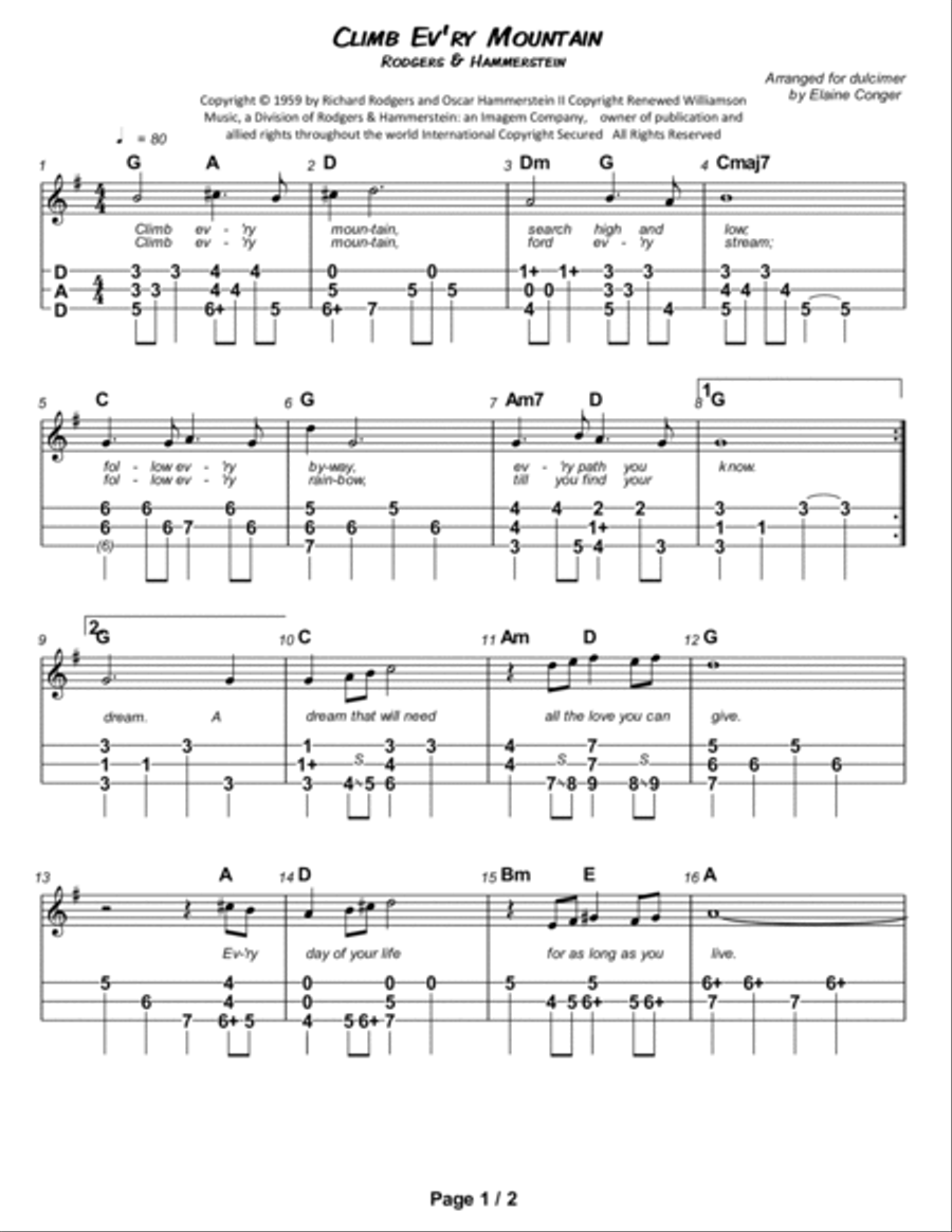 Climb Ev'ry Mountain Dulcimer scores gallery preview page 2