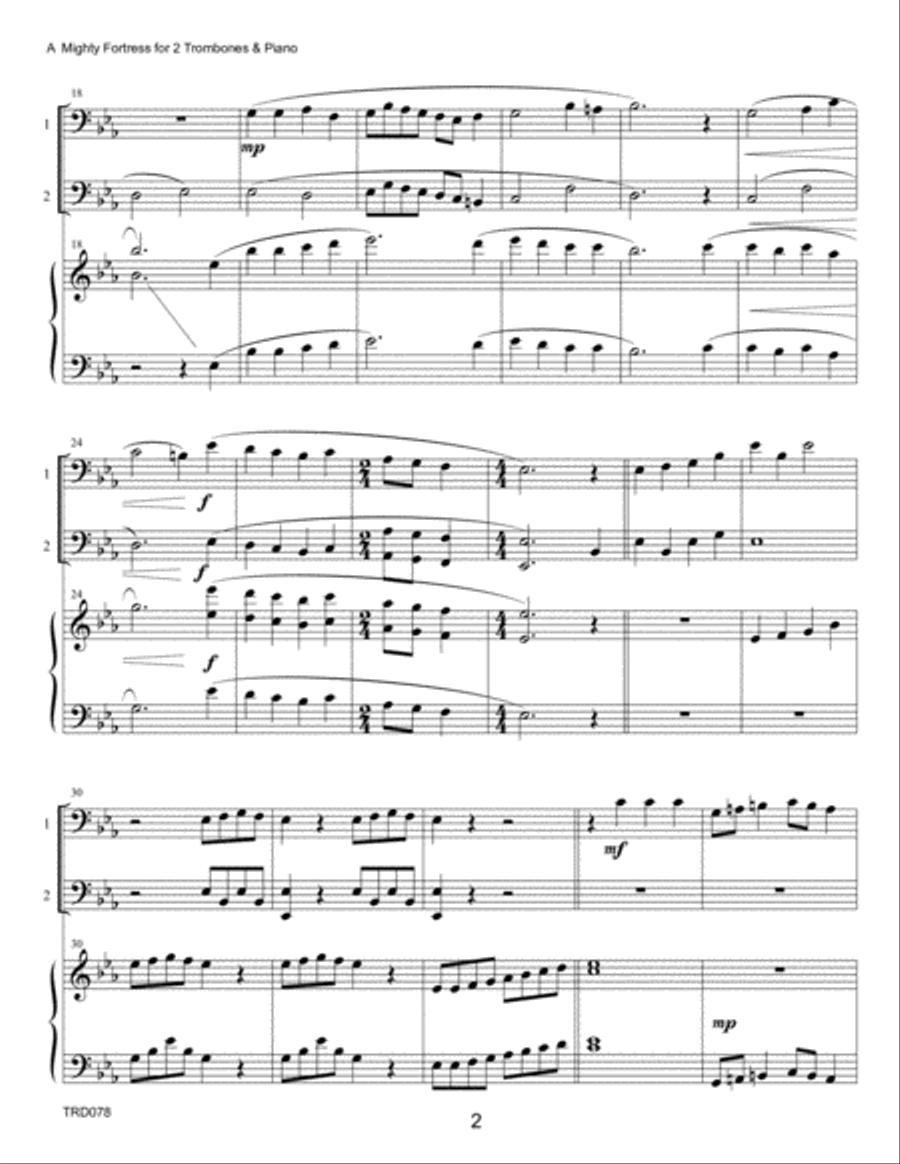 A MIGHTY FORTRESS - TROMBONE Duet with Piano Accompaniment (grade 2+) Brass Duet scores gallery preview page 2