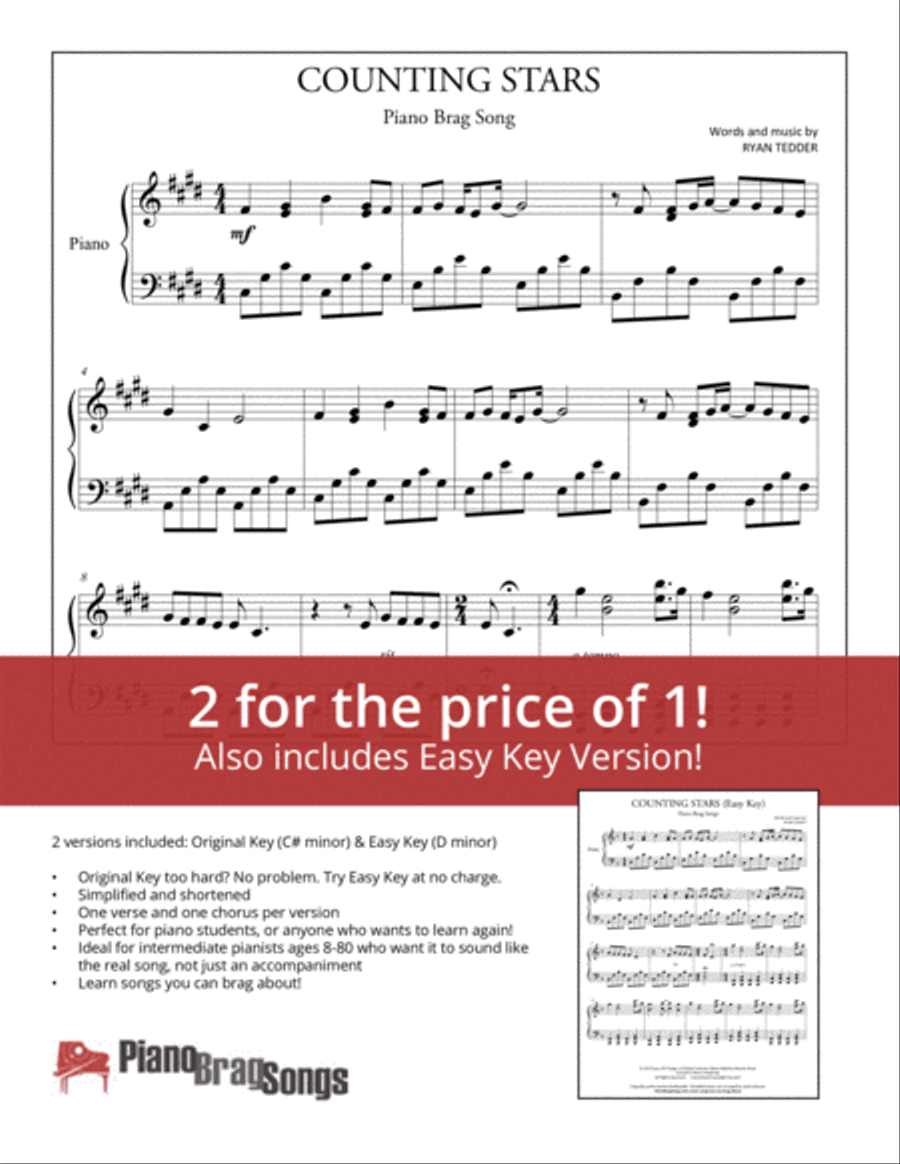 Counting Stars Easy Piano scores gallery preview page 1