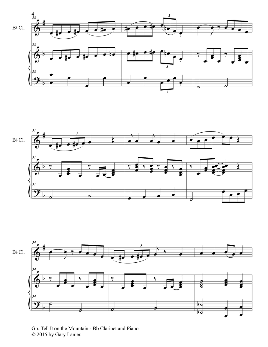 GO, TELL IT ON THE MOUNTAIN (Duet – Bb Clarinet and Piano/Score and Parts) Woodwind Duet scores gallery preview page 5