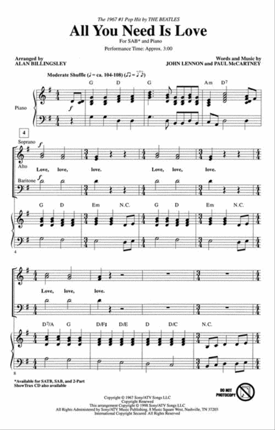All You Need Is Love 3-Part scores gallery preview page 3