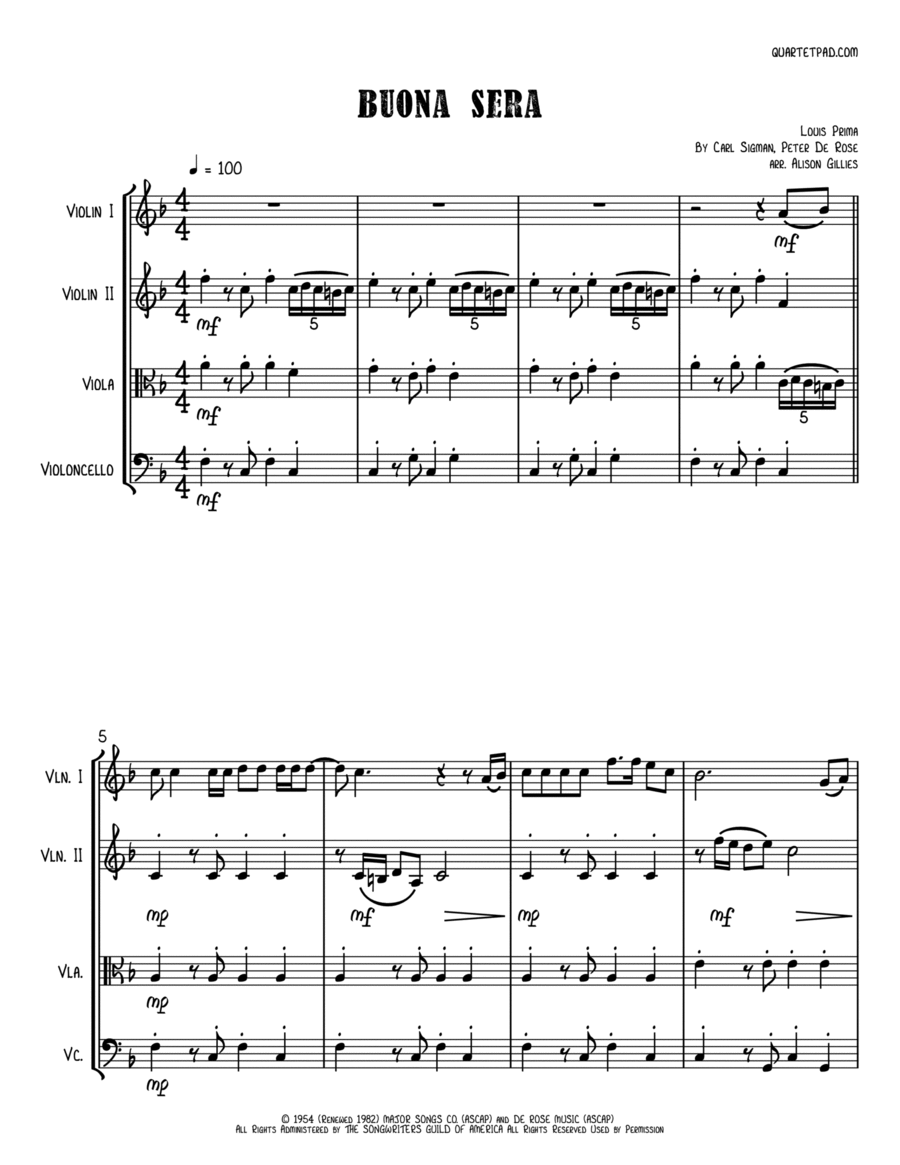 Buona Sera String Quartet scores gallery preview page 1