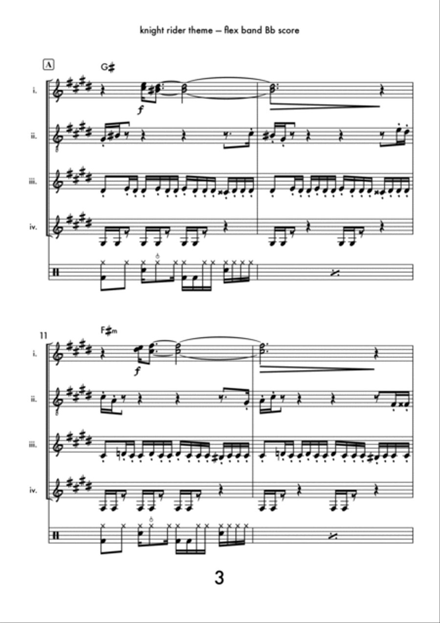 Knight Rider Theme Bass Clarinet scores gallery preview page 4