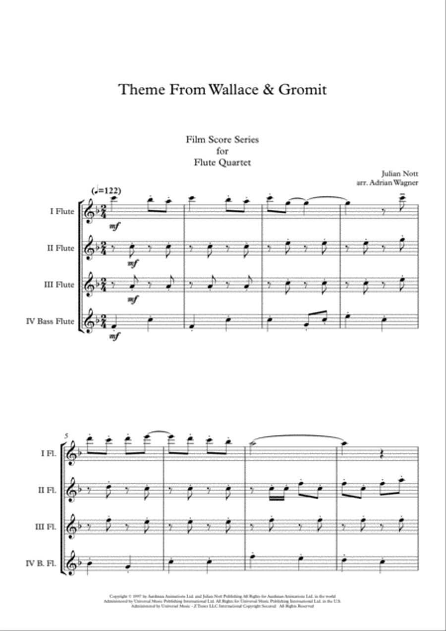 Wallace And Gromit Theme Flute Quartet scores gallery preview page 3