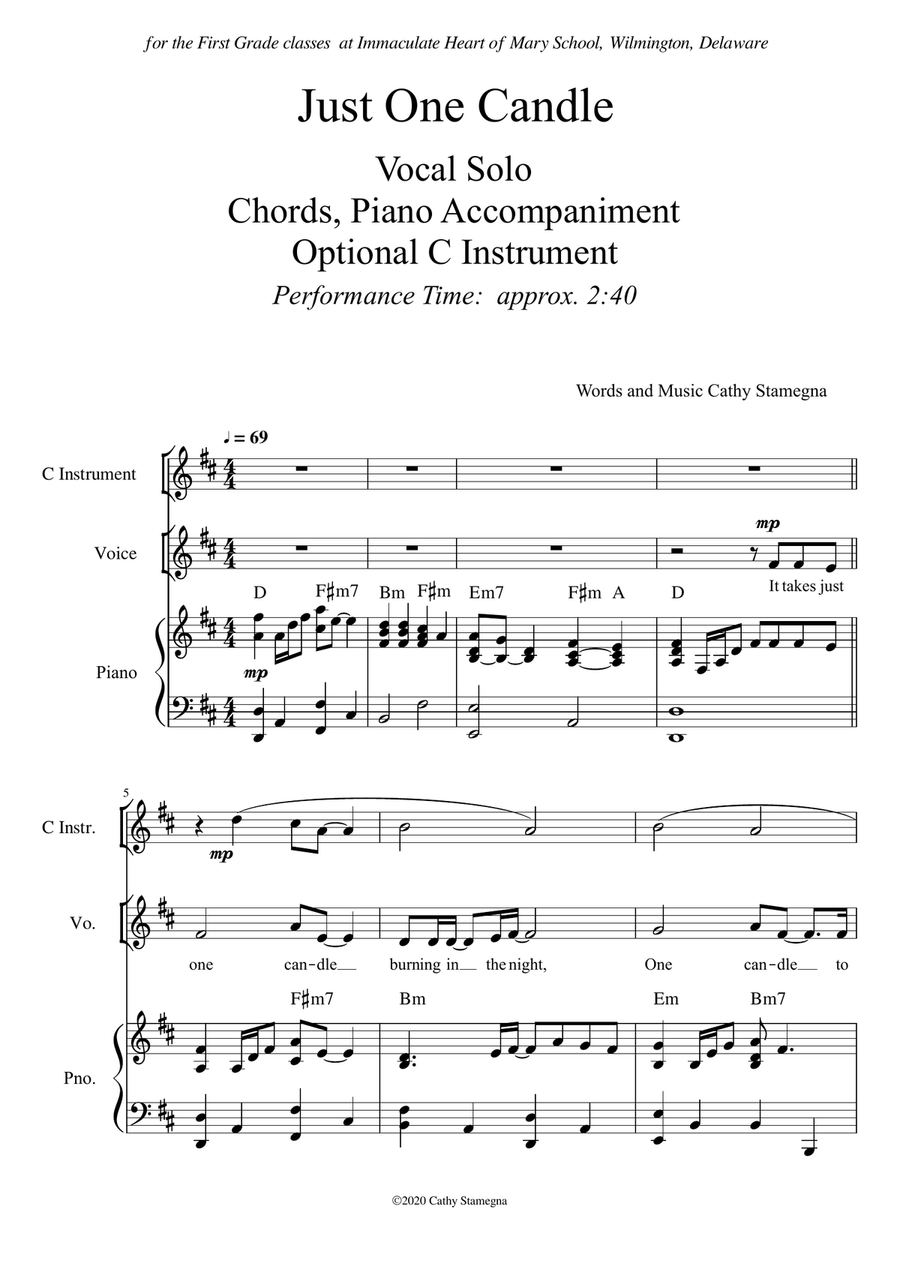 Just One Candle (Vocal Solo, Chords, Piano Accompaniment, Optional C Instrument) Just One Candle (Vocal Solo, Chords, Piano Accompaniment, Optional C Instrument) Large Ensemble scores gallery preview page 2