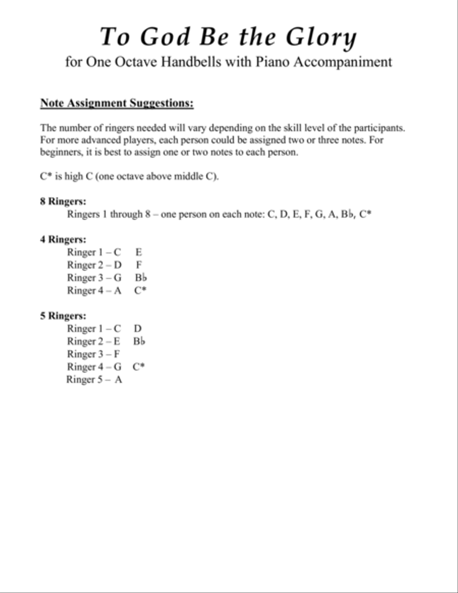 To God Be the Glory (for One Octave Handbell Choir with Piano accompaniment) Handbell Choir scores gallery preview page 5