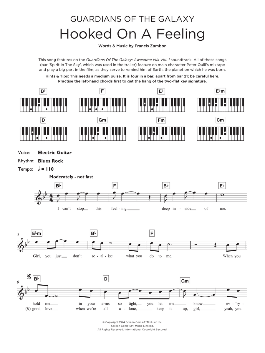 Hooked On A Feeling Piano scores gallery preview page 1