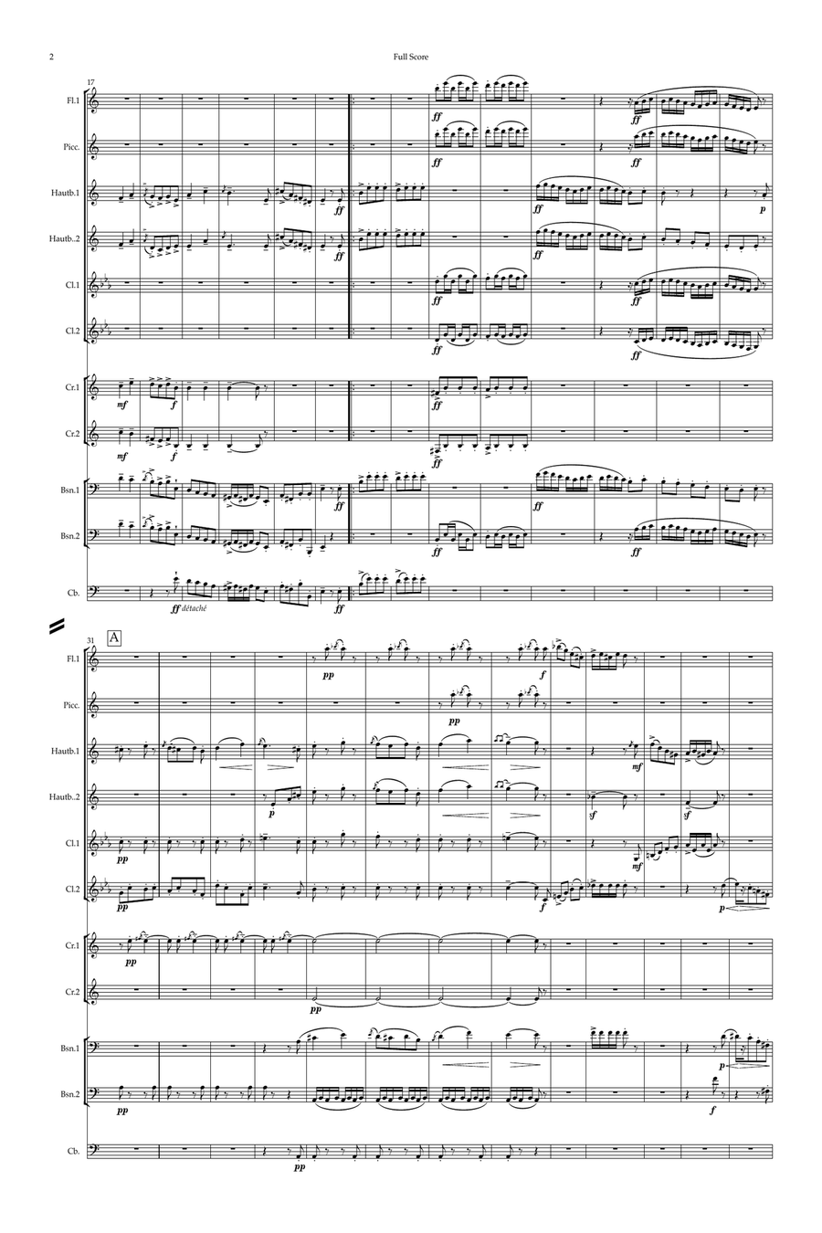 Chabrier: Suite Pastorale II.Danse Villageoise - wind dectet/bass Large Ensemble scores gallery preview page 2