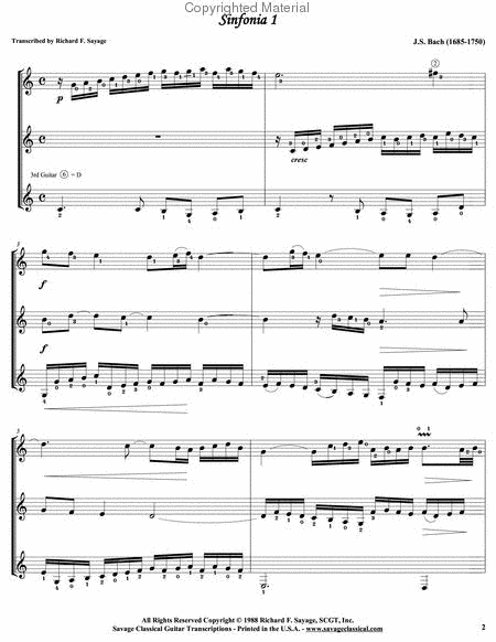 The Complete 15 Three Part Sinfonia for Classical Guitar Trio (with Individually Bound Parts)