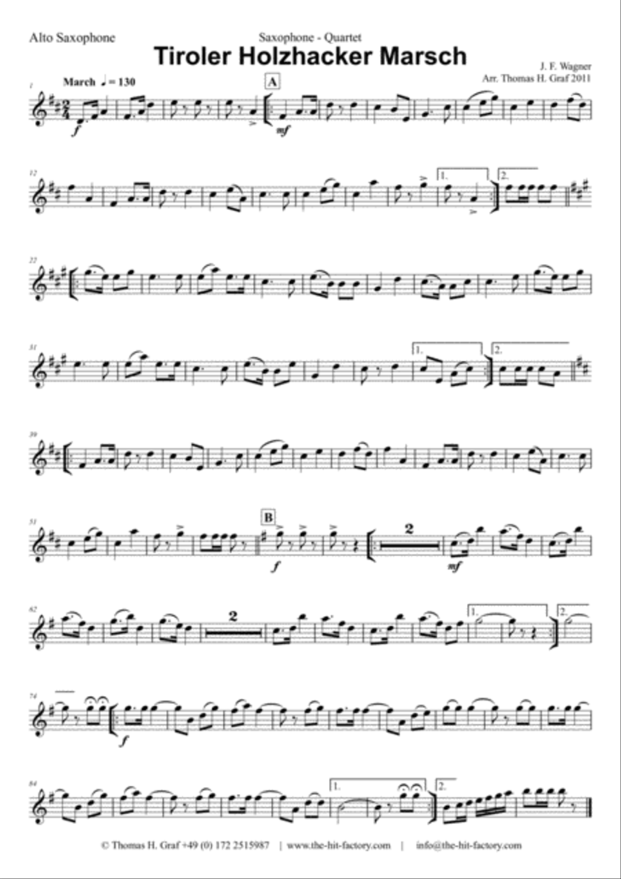 Tiroler Holzhacker Marsch - German Polka March - Oktoberfest - Saxophone Quartet Saxophone Quartet scores gallery preview page 4