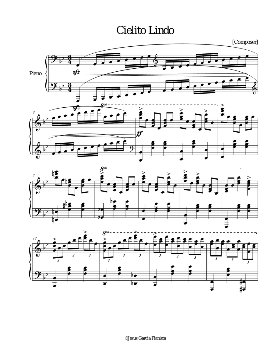 Cielito Lindo (Pretty Little Sky). Piano Solo scores gallery preview page 1