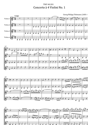 Book cover for Telemann - 4 Concerti for 4 Violins, TWV 40:201 - String Quartet Original