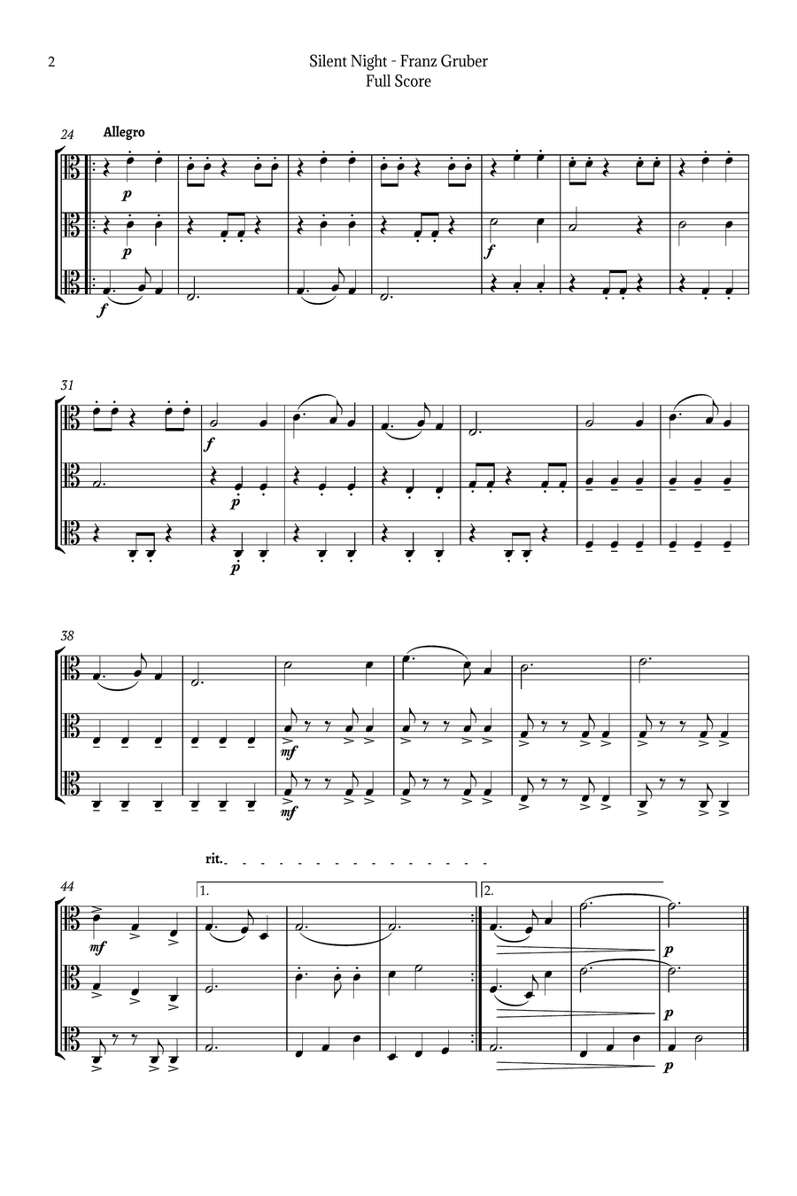 Silent Night for Viola Trio String Trio scores gallery preview page 2