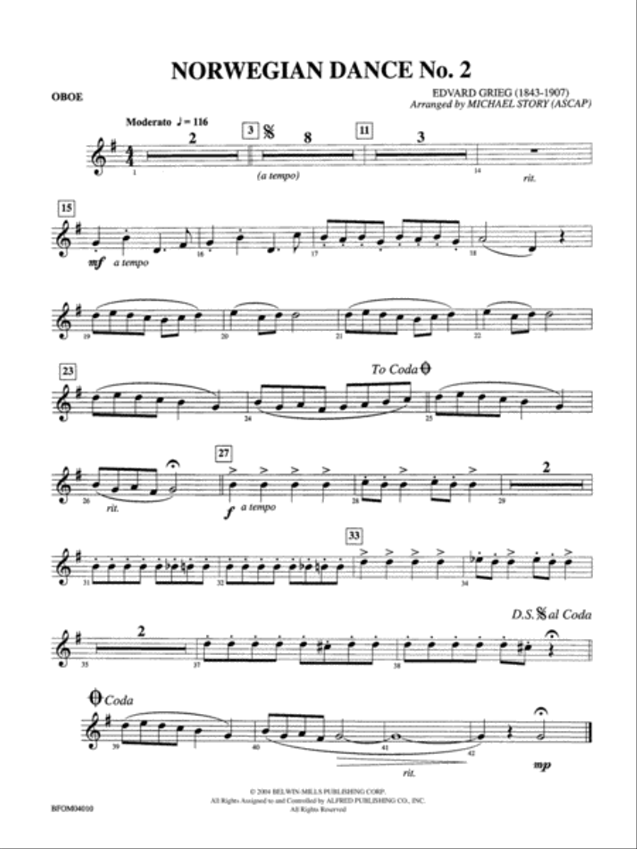 Norwegian Dance No. 2: Oboe