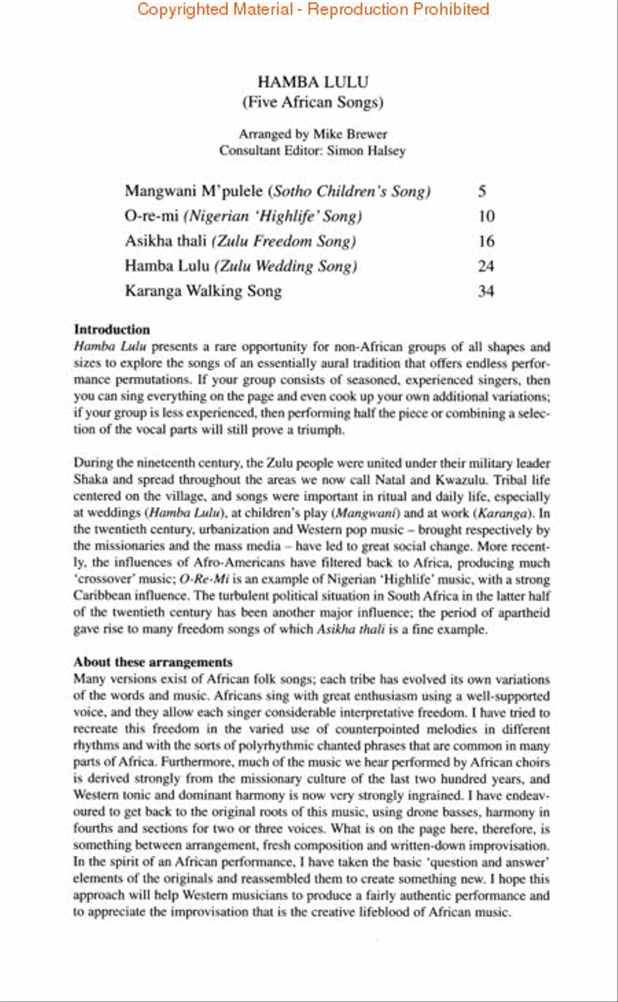 Hamba Lulu – Five African Songs (Collection) Divisi scores gallery preview page 2