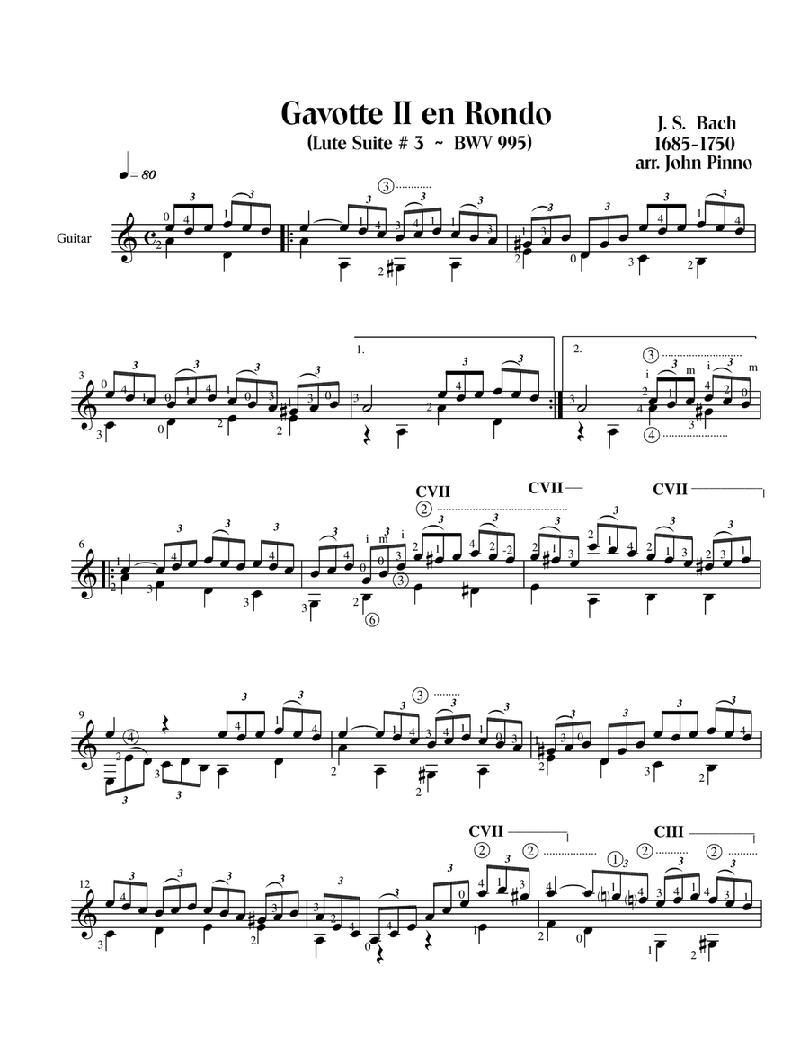 Gavotte II en Rondo....J.S. Bach (solo classical guitar) Acoustic Guitar scores gallery preview page 2