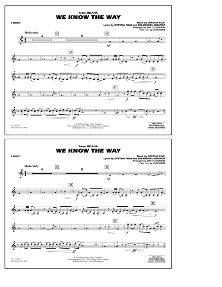 We Know the Way (from Moana) (arr. Matt Conaway) - F Horn