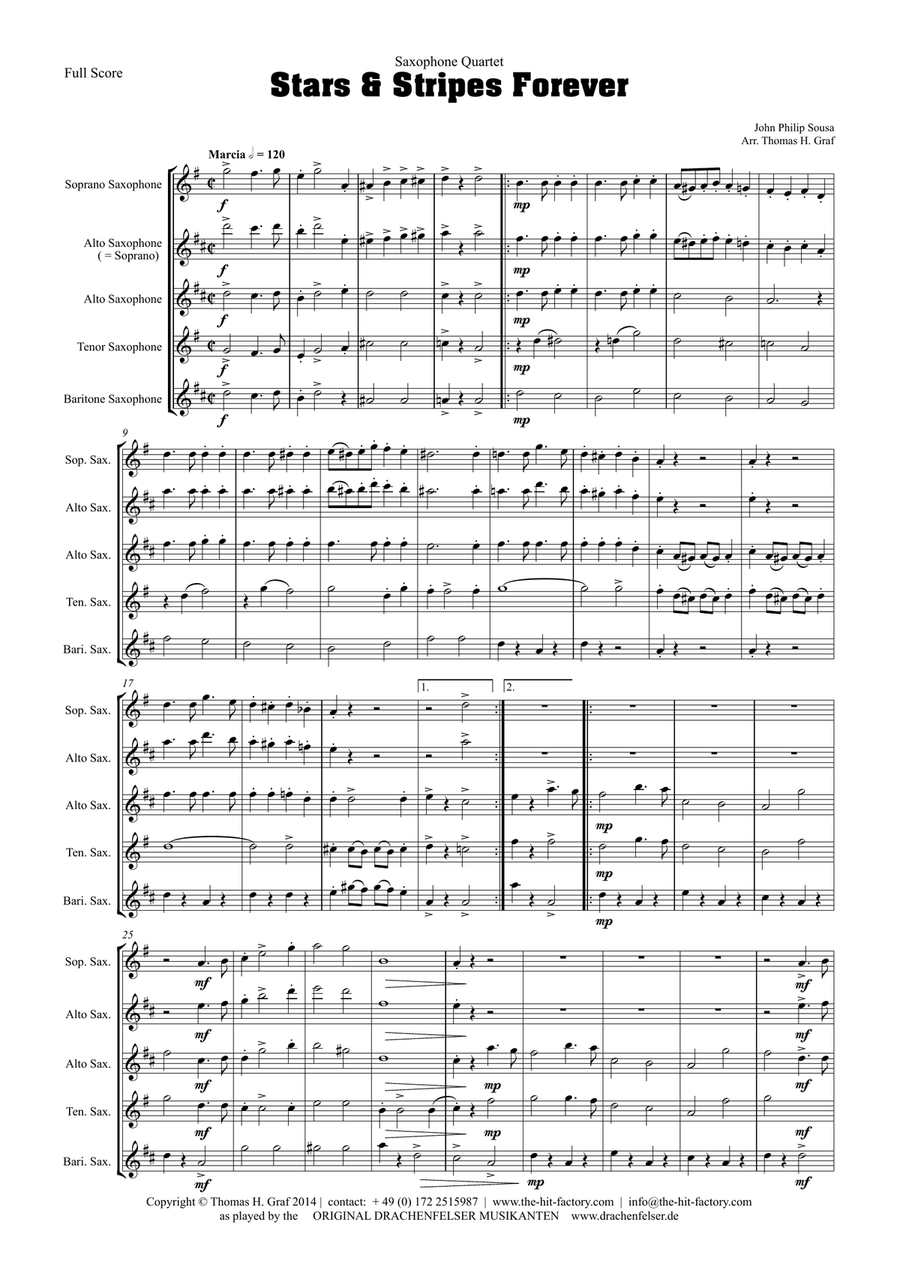 Stars and Stripes forever - Sousa - Saxophone Quartet Saxophone Quartet scores gallery preview page 1