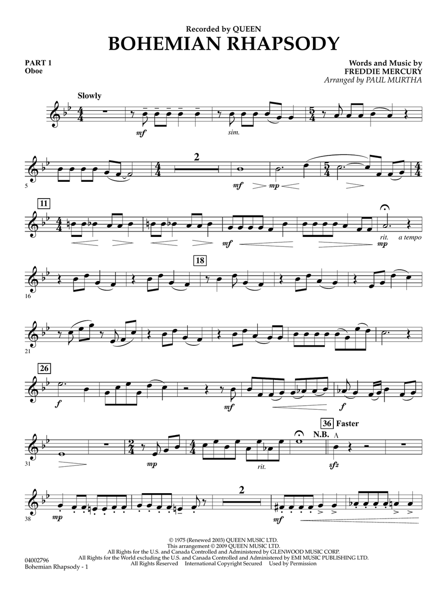 Bohemian Rhapsody - Pt.1 - Oboe Concert Band scores gallery preview page 1